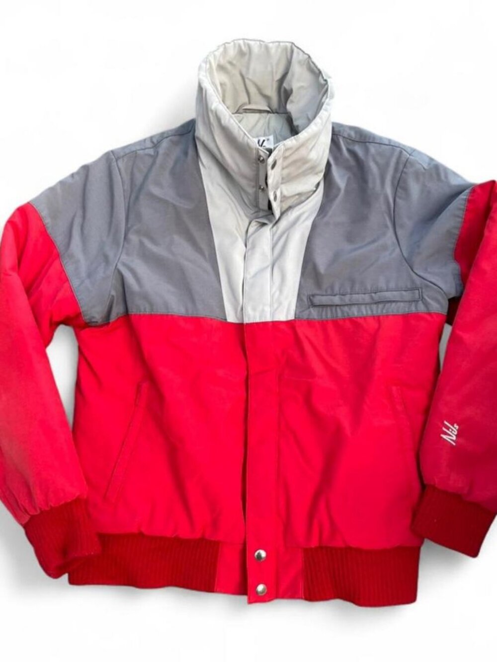 80s/90s Vintage Nils Colorblock Ski Jacket Bold Red Gray Zippered Excellent EUC